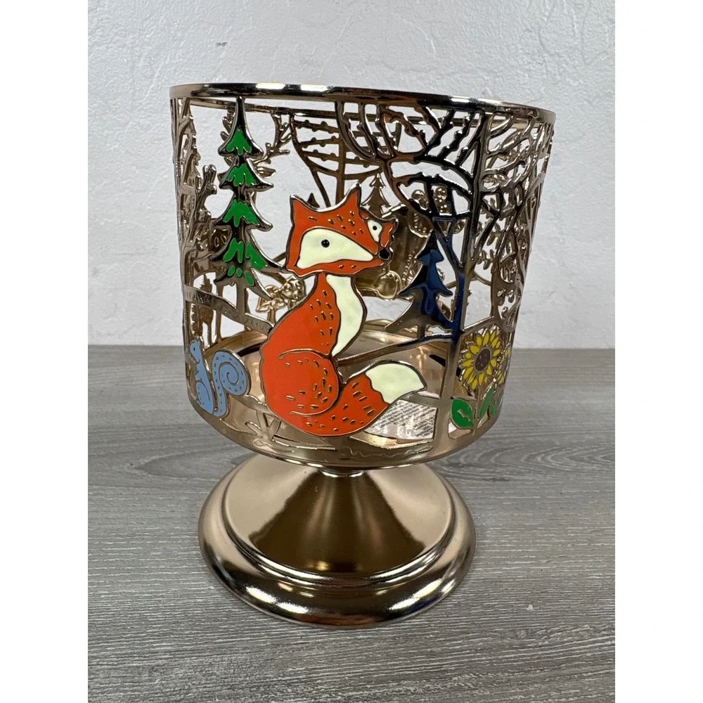 Bath Body Works Woodland Forest Animals Gold Pedestal 3-Wick Candle Holder
